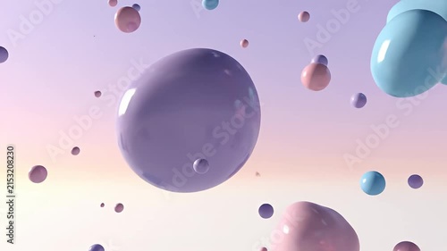 Abstract pink and blue floating spheres on light background.
