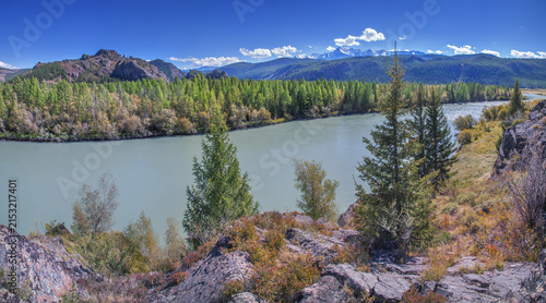 Calm flow of mountain river, picturesque autumn landscape