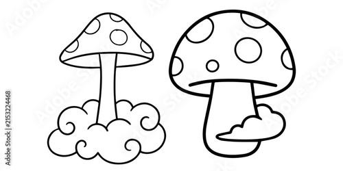 Simple Fog Mushroom Coloring Page Vector Set – Clean Black Line Art