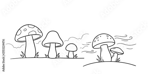 Simple Fog Mushroom Coloring Page Vector Set – Clean Black Line Art