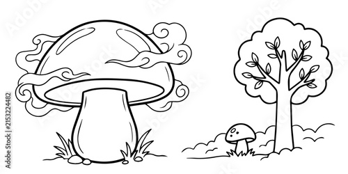 Simple Fog Mushroom Coloring Page Vector Set – Clean Black Line Art