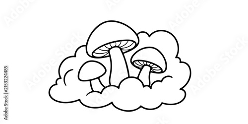 Simple Fog Mushroom Coloring Page Vector Set – Clean Black Line Art