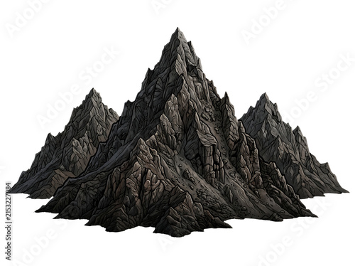 Dark Rocky Mountain Range Illustration Isolated on Transparent Background