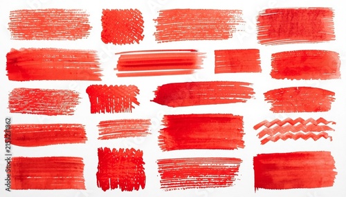 Red underline and strikethrough markers collection. Horizontal hand drawn marker stripes.