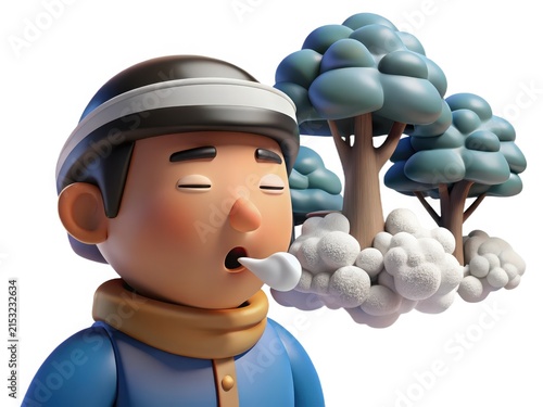 3D Animation Character with Tree and Clouds