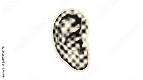 Halftone Ear Collage Cutout Trendy abstract cutout ear halftone collage element for design montage Set against a pure solid white background png