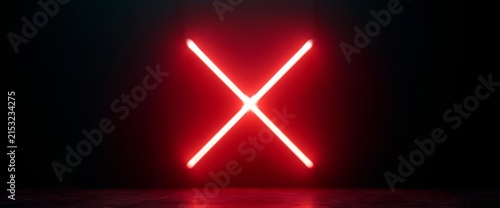 Glowing red neon cross on dark background