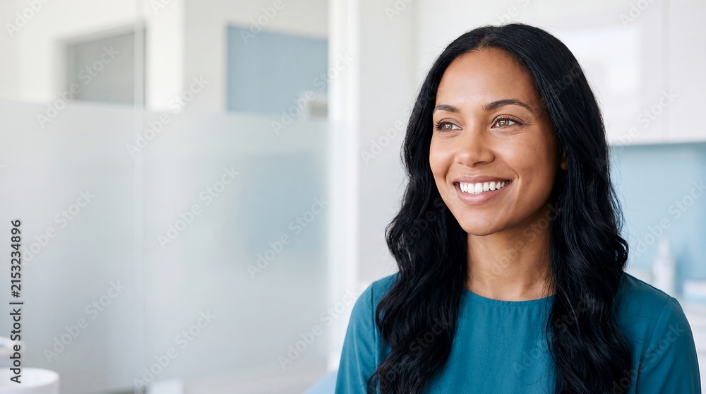 Fototapeta premium dental patient smile woman clinic dentist portrait healthcare teeth confident smiles confidently after a clinic visit in a modern practice for oral wellness trust and patient satisfaction campaigns