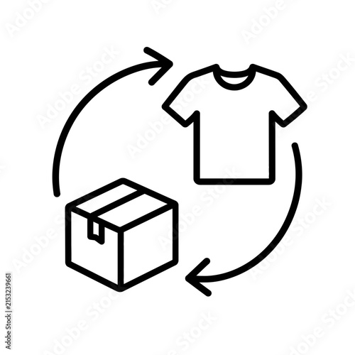 Vector icon illustrating the efficient product return and exchange cycle for clothing items, emphasizing e-commerce delivery and sustainable retail logistics