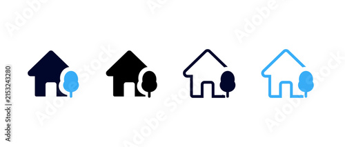 four colorful paper house icons with chimneys on white background for real estate design