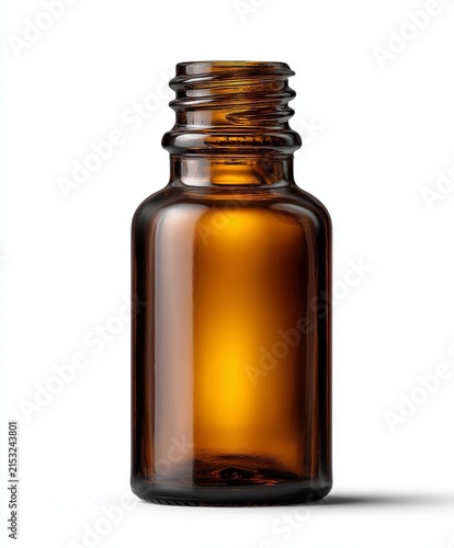 Dark brown glass lemongrass oil bottle isolated on white, side view