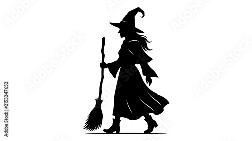 Photography Halloween Witch silhouette with broomstick vector