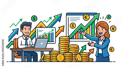 Business team analyzing financial growth charts and investments.