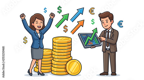 Celebrating financial success with growing profits and wealth.