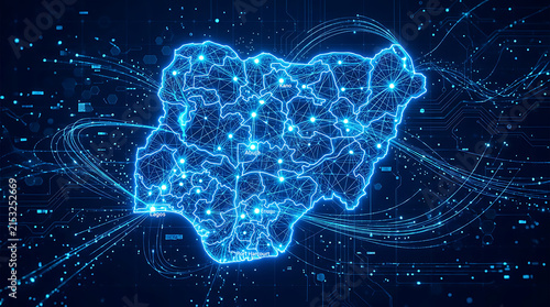 Obraz na plátně Digital interconnected network illuminating the map of south africa with futuris