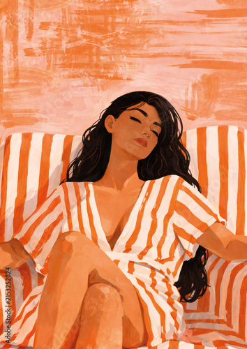 An elegant woman in an expressive painting. Rosy cheeks and rich colors create a cheerful and fashionable mood in the pop art style.