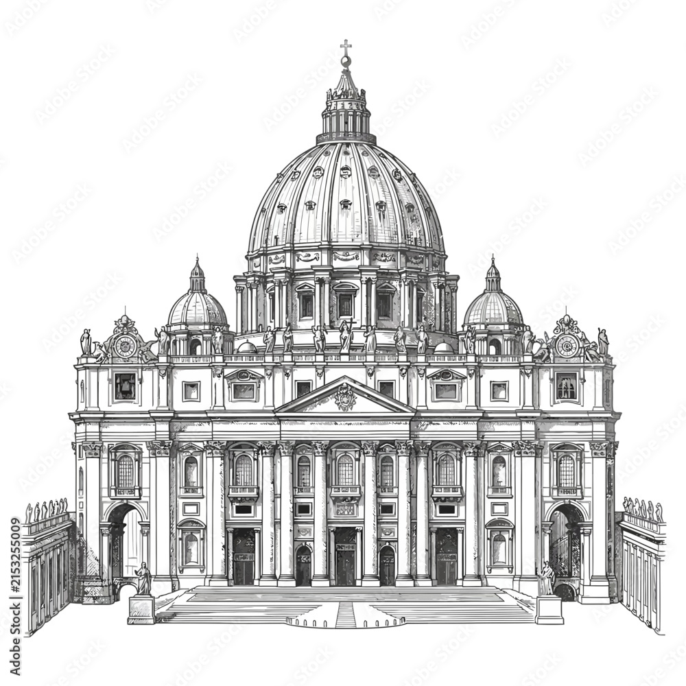Obraz premium St. Peter's Basilica facade drawing, Vatican City