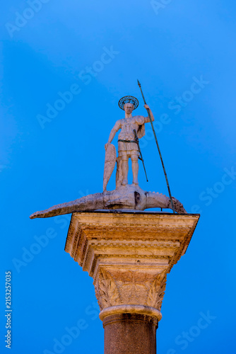Italy, Veneto, Venice, figure of patron Saint Theodore at Piazza San Marco