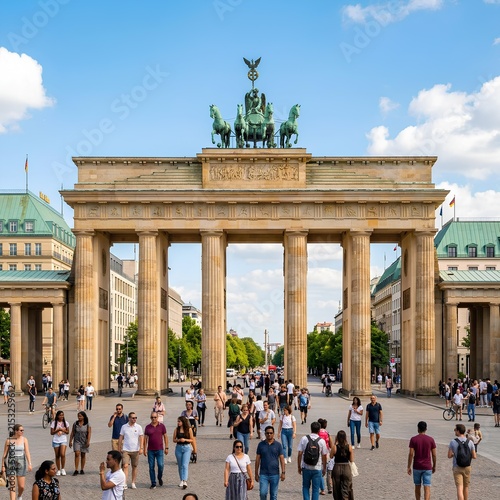 Brandenburg Gate Berlin Germany Landmark Tourists Summer Sunny Day