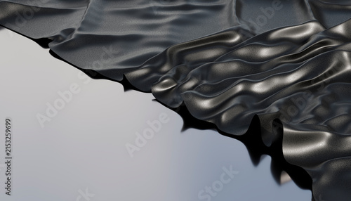Black glossy fabric creates a sculptural fold on a smooth background