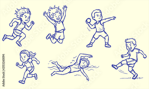 Bild auf Leinwand Energetic children engaged in diverse sports activities during daylight with pla
