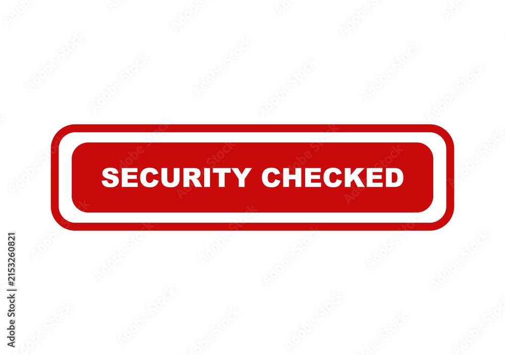 Fototapeta premium Red rectangular button with white text saying security checked isolated on a transparent background for web design isolated on transparent background