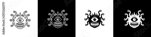 Принти на полотні Black and white Beholder monster icon set for Halloween