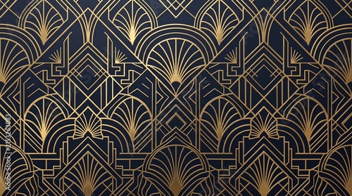 art deco pattern gold navy background luxury geometric wallpaper vintage 1920s design gatsby style texture elegant gold lines dark blue backdrop sophisticated interior decor