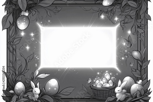 Colorful frame adorned with elven eggs and whimsical creatures in a dreamy setting