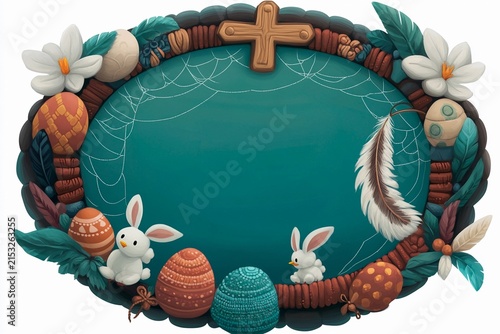 Colorful oval frame featuring dream weaver design with decorative elements and Easter themes