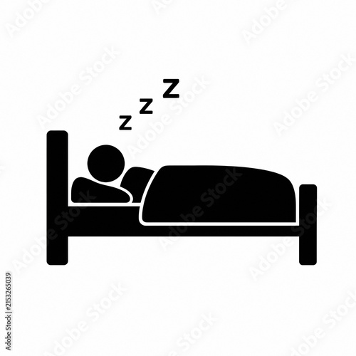 Sleeping Person in Bed with Zzz Symbol Minimal Black Icon