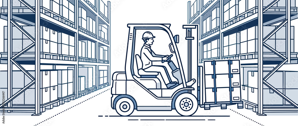 Fototapeta premium Forklift Operator in Warehouse Loading Cargo