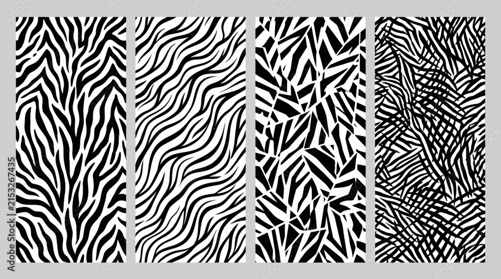 Obraz premium Set of four abstract zebra stripe patterns in black and white.