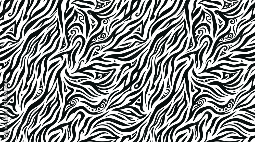 Obraz premium Abstract Black and White Zebra Stripe Pattern with Swirling Elements.