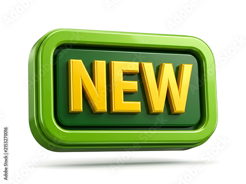 3d glossy green button with the word new isolated on white background
