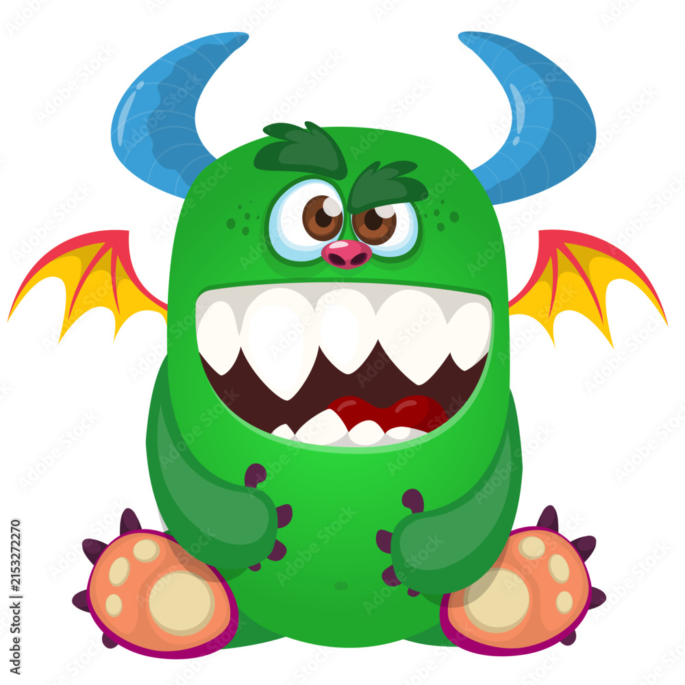 Fototapeta premium Cartoon Funny and Cute Monster creature with Scary Face Expression illustration for Halloween decoration or Package Design. Vector isolated on white 