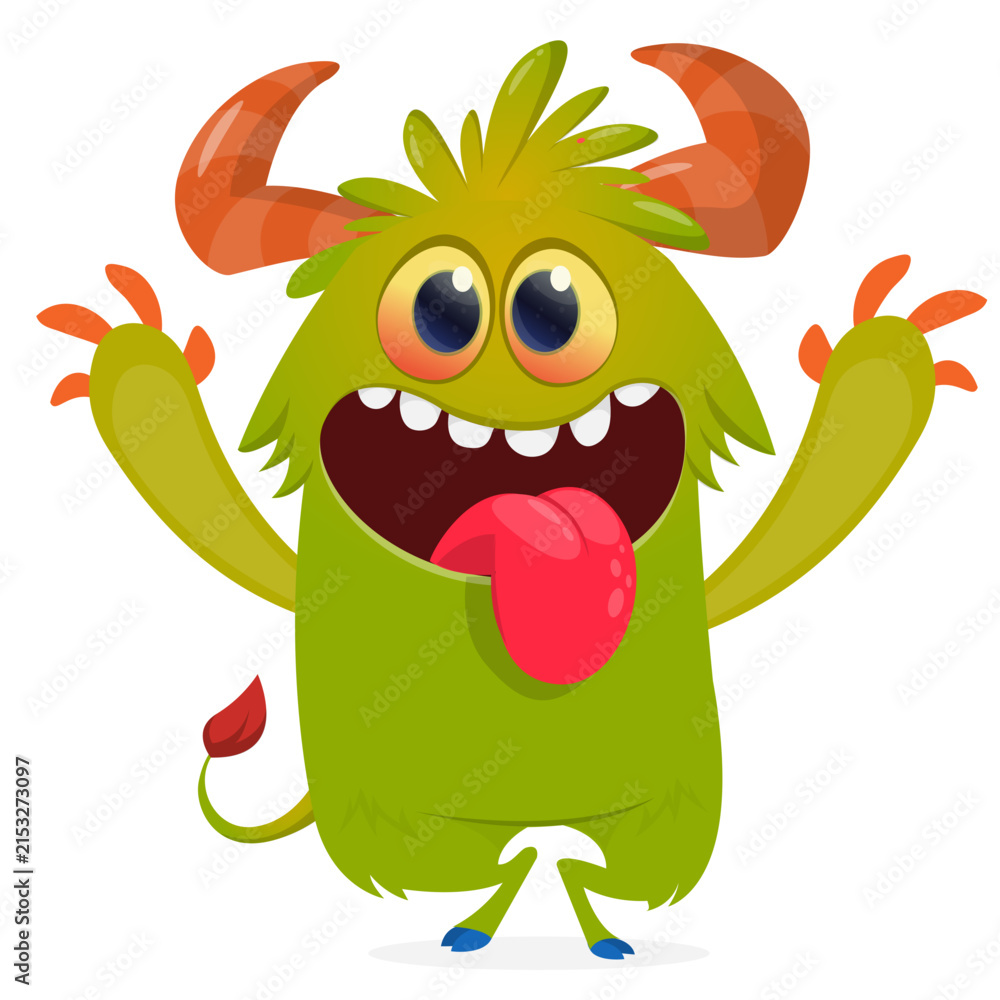 Fototapeta premium Cartoon Funny and Cute Monster creature with Scary Face Expression illustration for Halloween decoration or Package Design. Vector isolated on white 