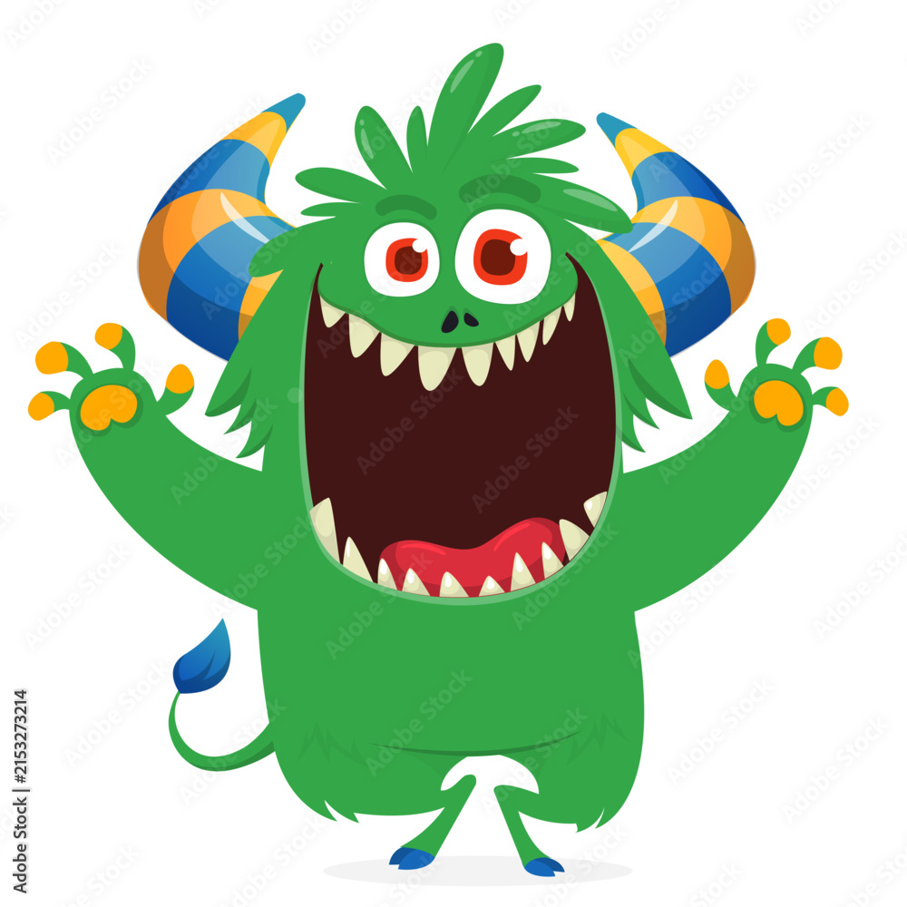 Fototapeta premium Cartoon Funny and Cute Monster creature with Scary Face Expression illustration for Halloween decoration or Package Design. Vector isolated on white 