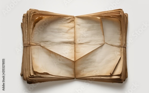 Open vintage book with aged paper pages realistic stock photo vector