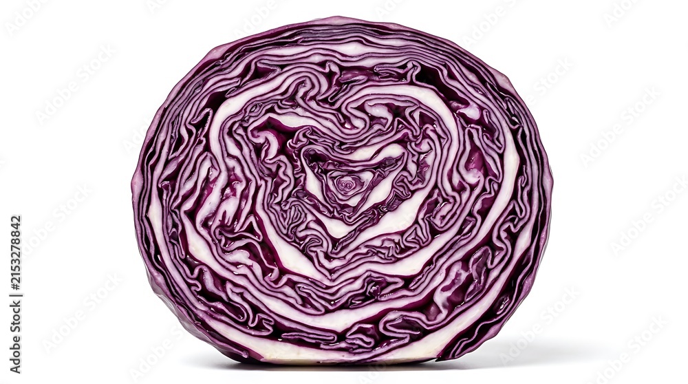 Fototapeta premium Sliced red cabbage cross section with vegetable nutrition ingredient