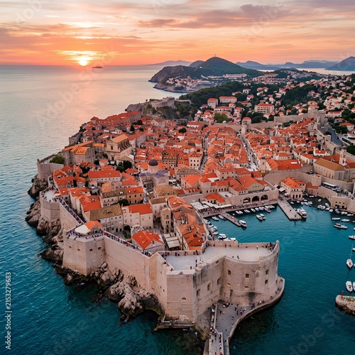 Dubrovnik Old Town Aerial View at Sunset Croatia