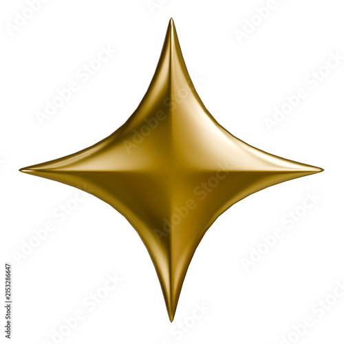 3D Gold Four Pointed Star Graphic on White Background