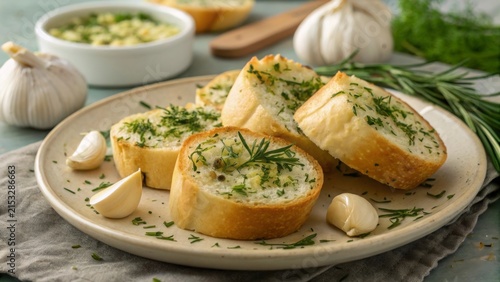 Delicious garlic bread rolls topped with dill and herbs, perfect for sharing at a family dinner