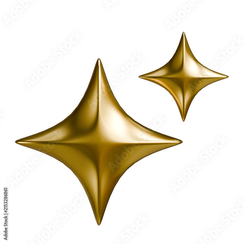 3D Golden Sparkle Stars on White Background
