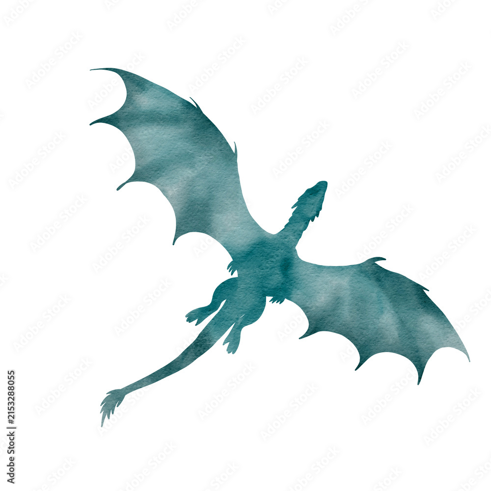 Fototapeta premium Turquoise Flying Dragon Watercolor Illustration