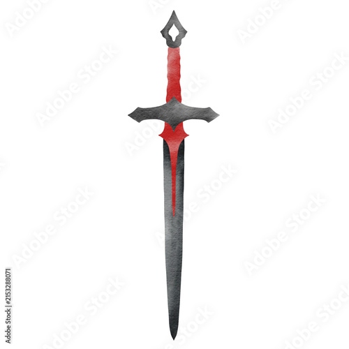 Cuadro en lienzo Fantasy Medieval Sword with Red Gem Isolated on Transparent Background