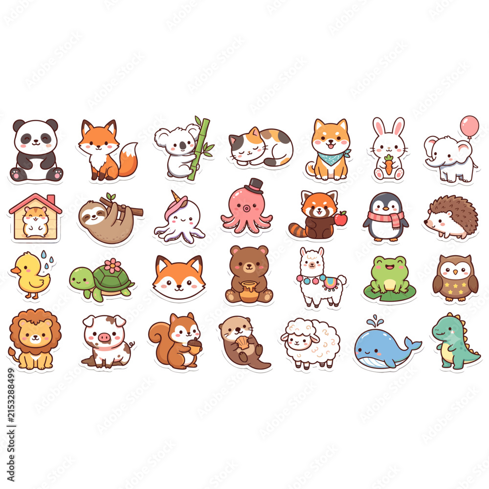 Obraz premium Cute cartoon animal characters collection set for kids and children design with character wildlife illustration