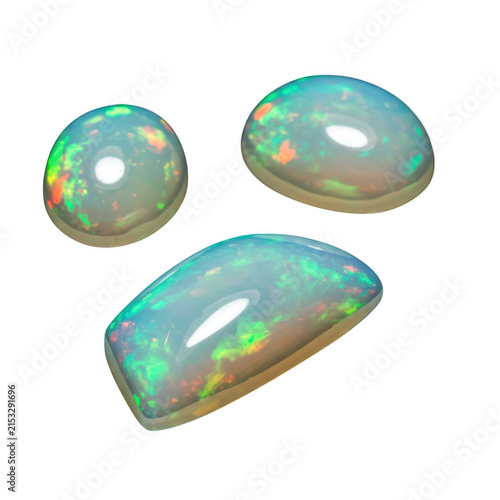 Three opals gemstones isolated on transparent background