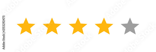 Yellow and Grey Four Star Rating Graphic Element Isolated on Transparent Background