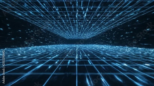 Futuristic Digital Grid with Glowing Data Points in Deep Blue Night Scene